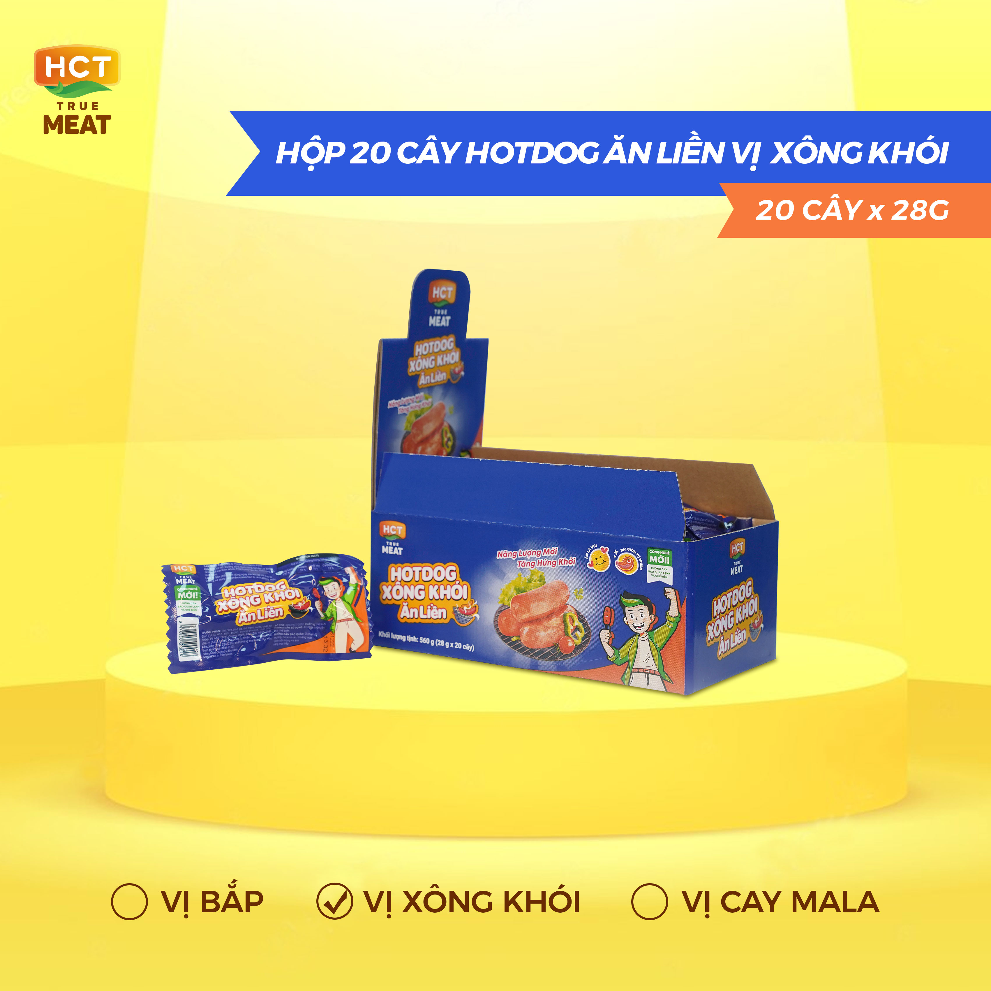 Hộp 20 cây xúc xích hotdog xông khói ăn liền hct true meat 28gx20