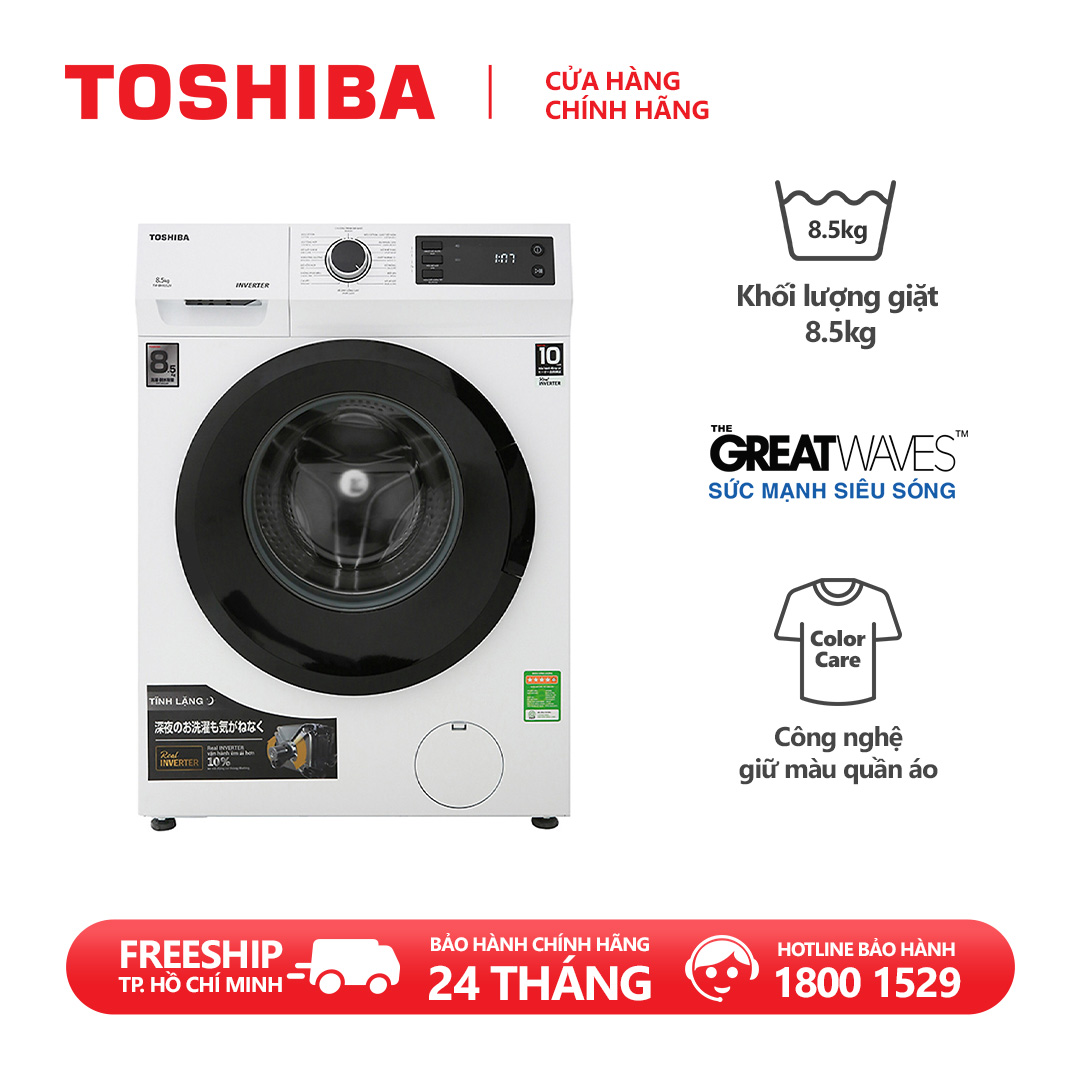 Máy Giặt Toshiba Inverter 8.5kg TWBH95S2V Khóa trẻ em Vệ sinh lồng giặt Hẹn giờ giặt lên đến 24 giờ Chương trình giặt nhanh 15 phút Giặt nước nóng. bảo hành 2 năm Nhật Bản