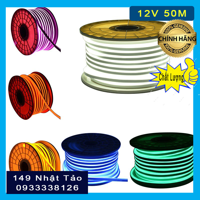 Led Dây Neon 12v 50m/cuộn chuyên dùng thiết kế Bảng Hiệu quản cao trang trí Silicon dẻo dễ uốn cong chịu nhiệt chống mưa tuổi thọ cao