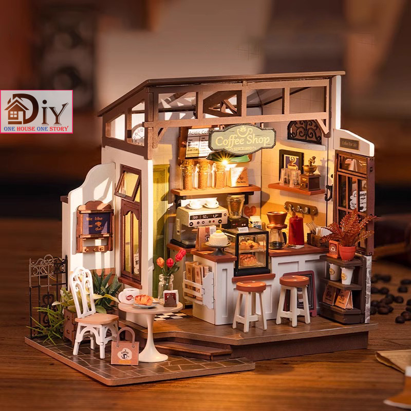 Nhà búp bê gỗ DIY Robotime Rolife No.17 Café Miniature House kit DG162 tự