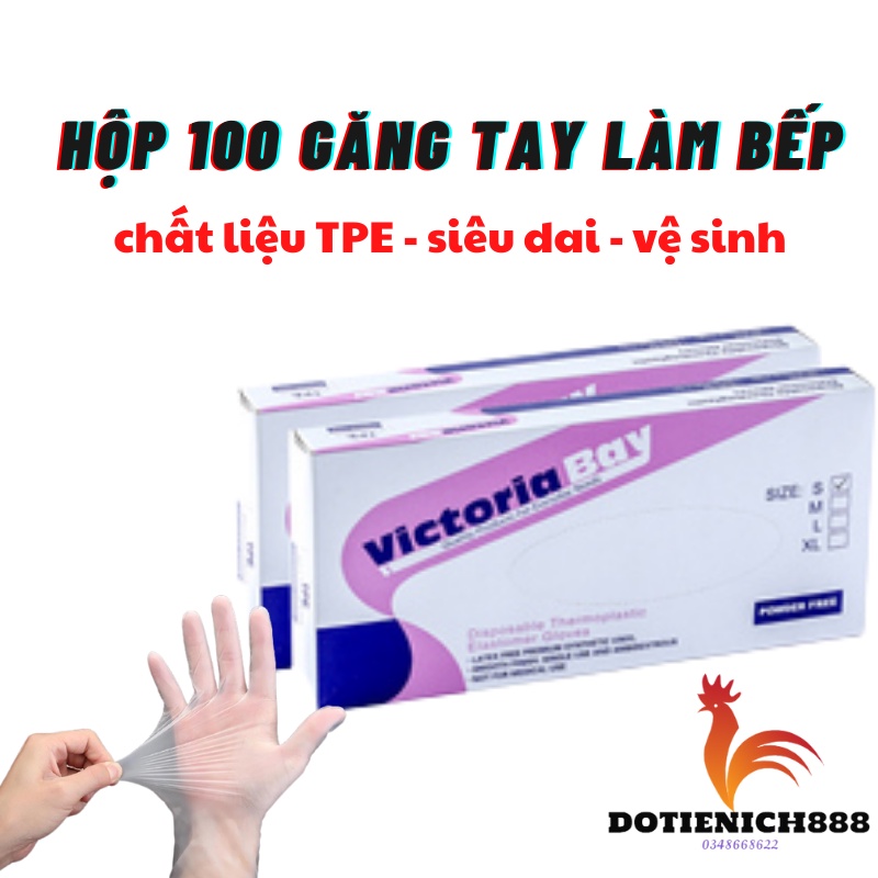 găng tay nấu ăn làm bếp siêu dai Victoria Bay chất liệu TPE không mùi chống nhăn hộp 100 cái