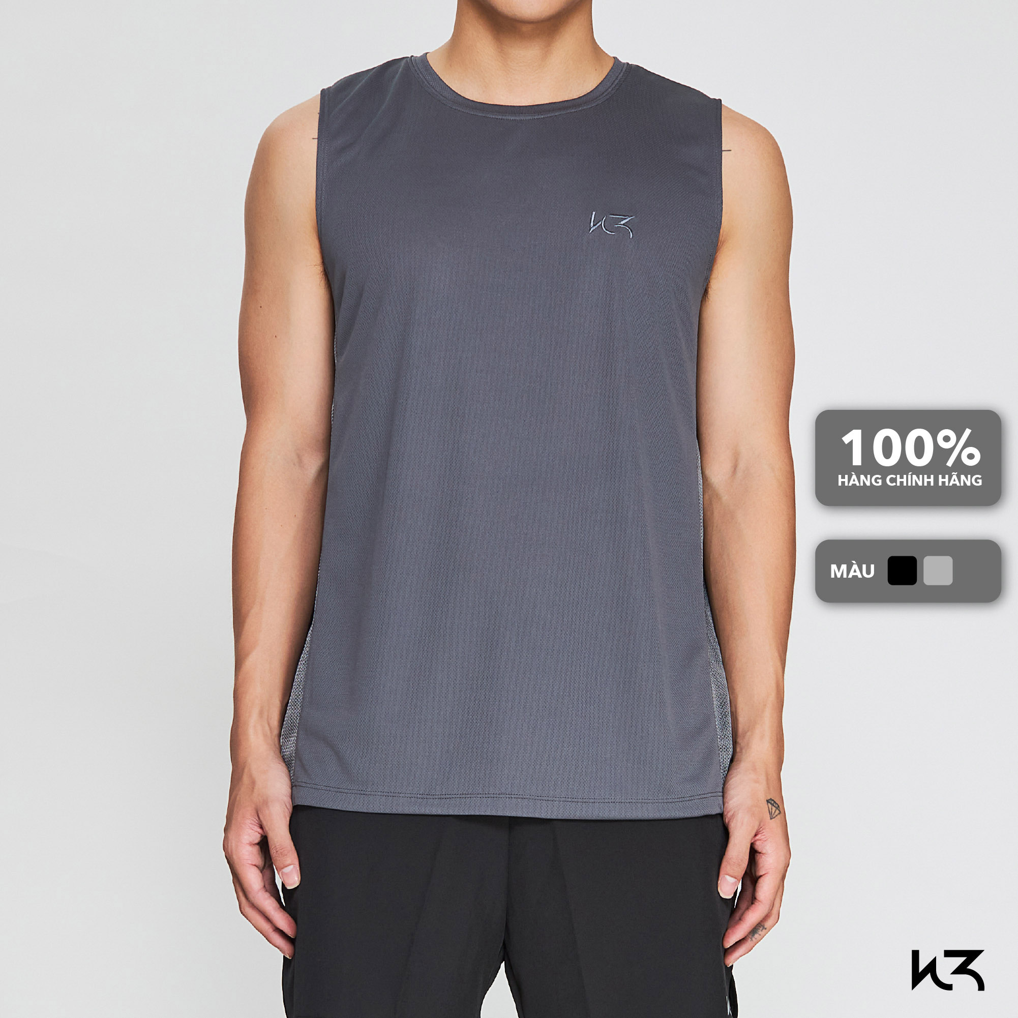Áo Ba Lỗ Nam Whistl3 Logo Mesh Tanktop màu đen, xám