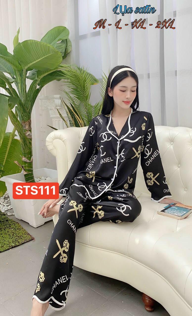 Đồ bộ pijama lụa satin quần dài tay dài màu đen