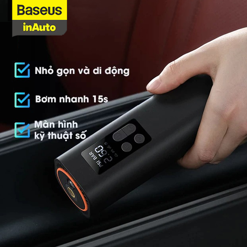 [BẢO HÀNH 12 THÁNG]Máy Bơm Hơi Siêu Nhỏ Baseus Máy Nén Khí Ô Tô - Máy Bơm Lốp Xe Điện Cầm Tay - Bơm Hơi Ô Tô12V Màn Hình Kỹ Thuật Số Cho Xe Hơi Xe Đạp Thuyền