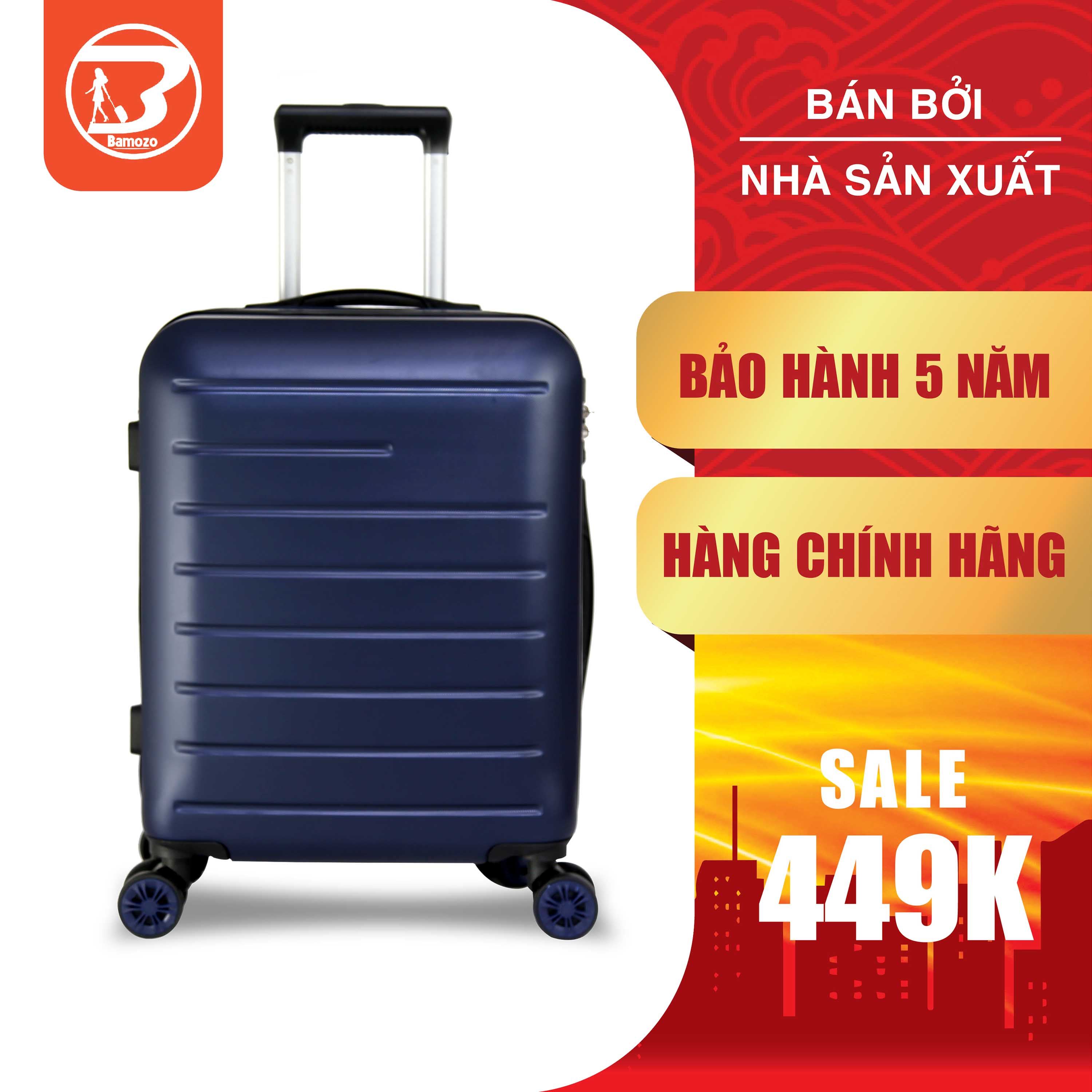 Vali kéo du lịch bamozo bmz8818 vali nhựa pc kẻ sọc bề mặt nhám chống trầy