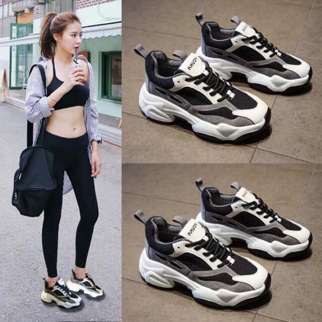 Giày thể thao xám pha đen cá tính