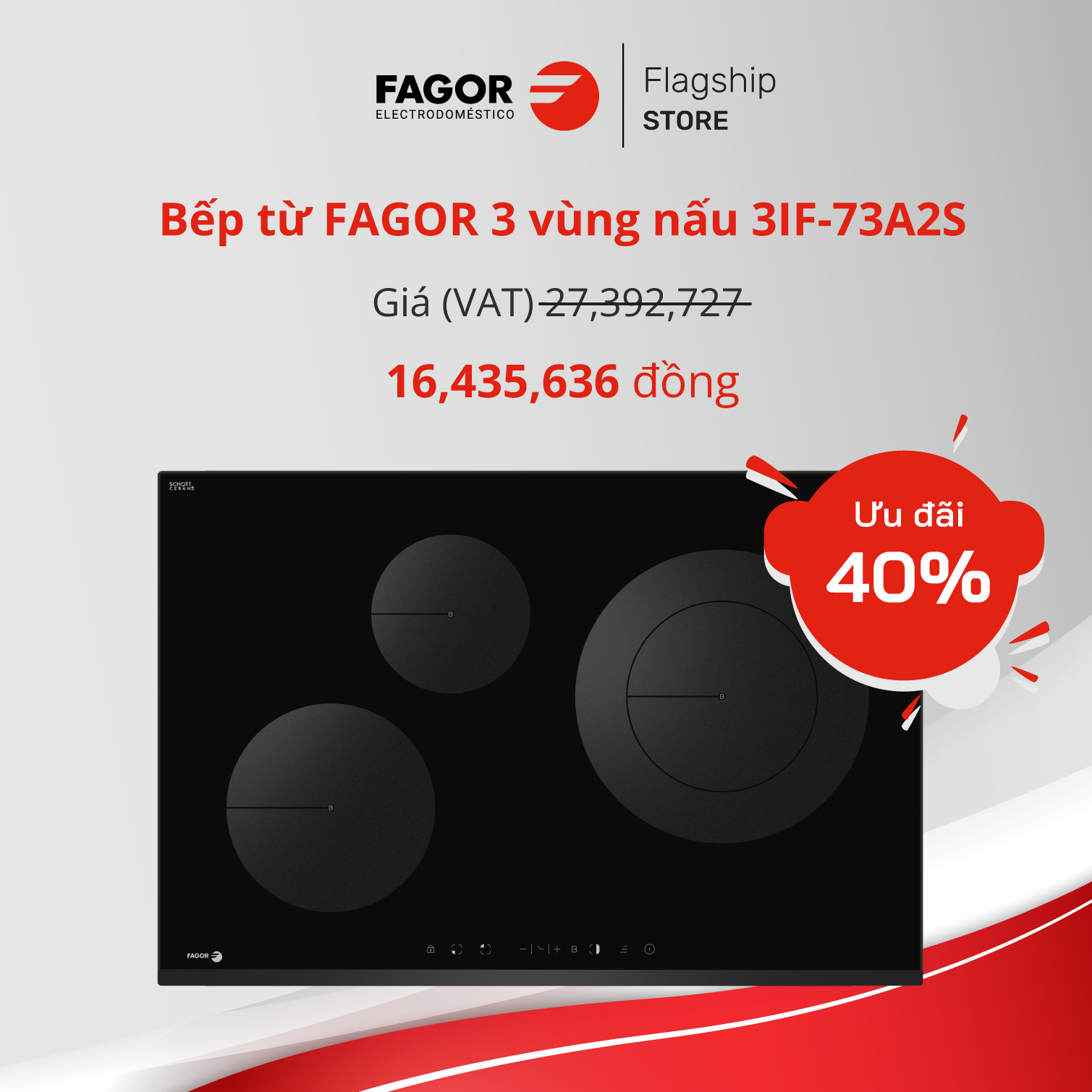 Bếp từ FAGOR 3 vùng nấu 3IF-73A2S