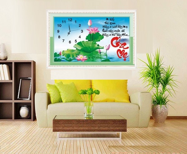 Tranh thêu chữ thập 3D - Đồng Hồ Chữ thư pháp Cha Mẹ LV346 70*50