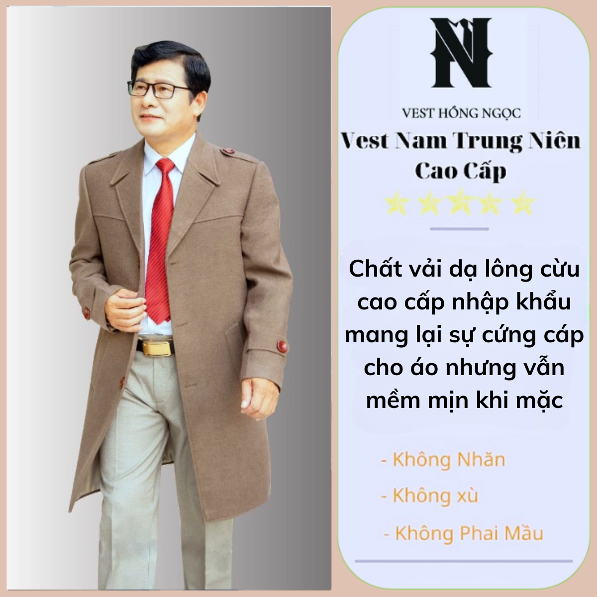 Áo Mangto Nam Dáng Dài, Măng Tô Trung Niên Cao Cấp Chất Liệu Dạ Lông Cừu Nhập Khẩu