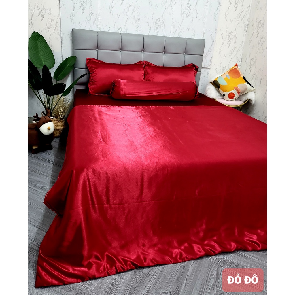 Bộ 5 món bộ 4 món Chăn ga phi lụa cao cấp hàng loại 1 - Mã màu phi lụa Đỏ Đô mền lẻ chần gòn ga lẻ