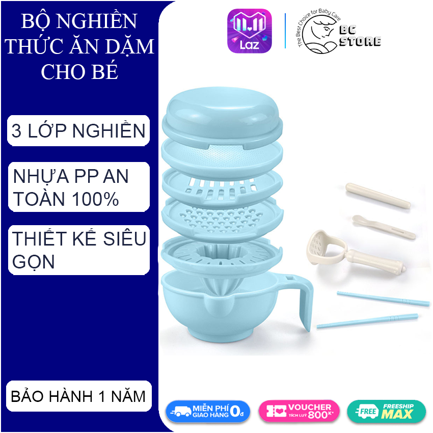 Bộ dụng cụ nghiền rau củ, đồ ăn dặm cho bé. Dụng cụ xay nghiền thức ăn tích hợp đa chức năng. Bộ nghiền thức ăn đa năng cho bé và gia đình