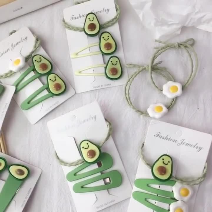 Set 3 Kẹp Tóc Và Dây Buộc Tóc Quả Bơ Đáng Yêu Mimoquatangphukien