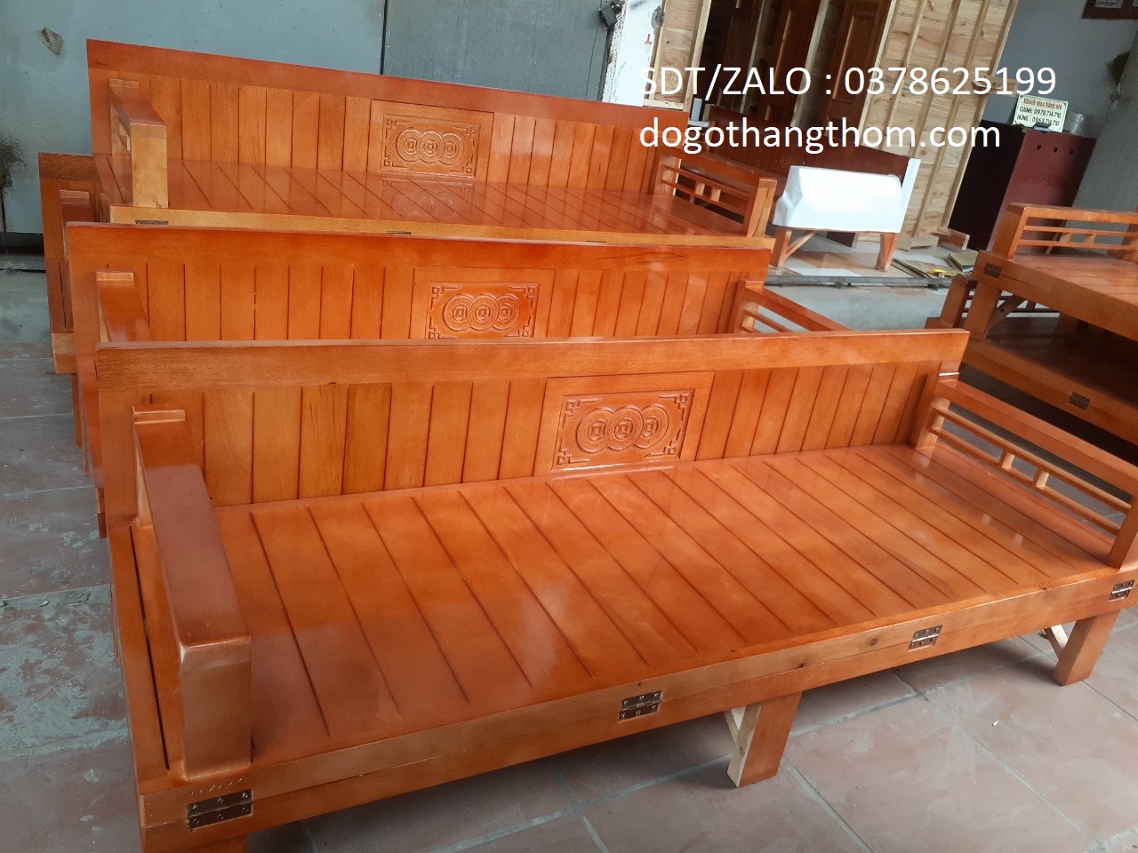 giường sofa gỗ xoan đào 1m6 giường gấp gỗ xoan đào