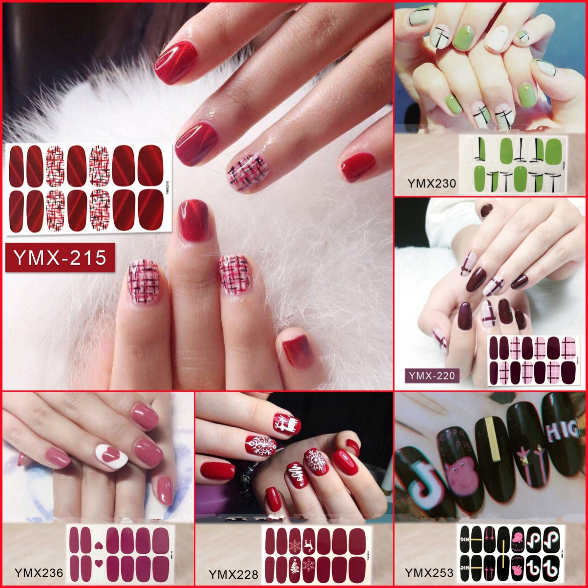 14 cái/bộ YMX loạt móng tay trang trí vá, tinh tế vàng lá sequin in mẫu, không thấm nước bền móng tay trang trí