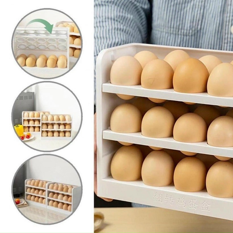 Hộp đựng trứng 3 tầng, 30 ô để tủ lạnh đa năng