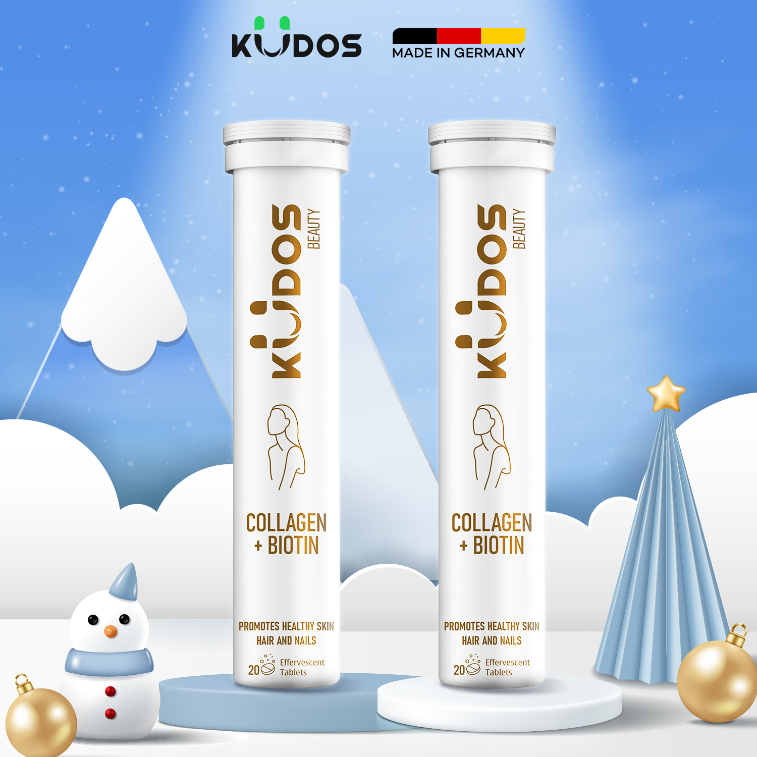 Combo 2  Tuýp Viên sủi KUDOS COLLAGEN + Biotin tốt cho da hỗ trợ móng, tóc chắc khỏe (20 viên/tuýp)