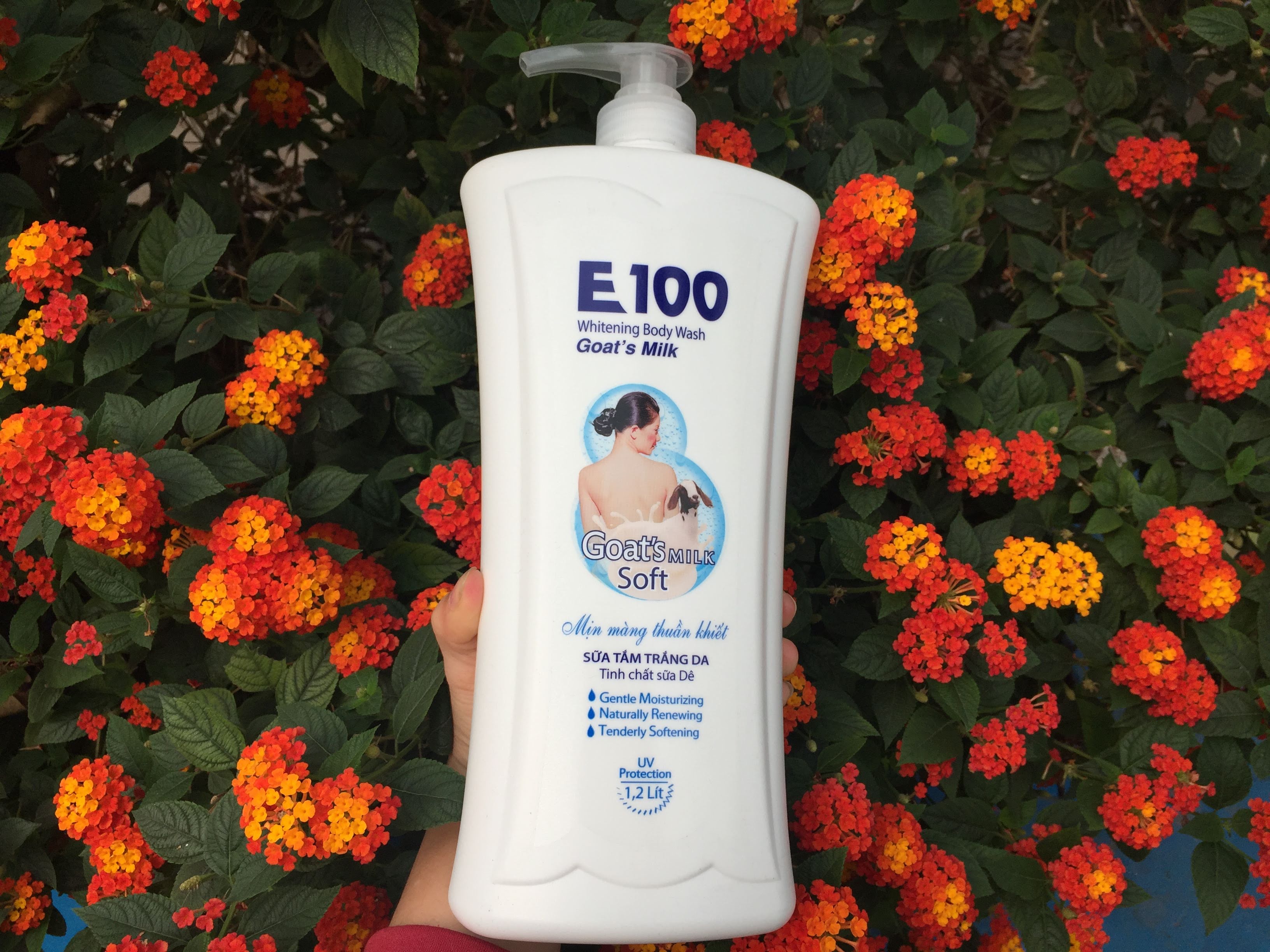 Sữa tắm Dê E 100 trắng da 1200 ml ngừa lão hóa da