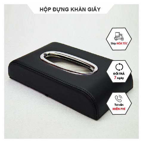 Hộp đựng giấy ăn trên ô tô, hộp đựng khăn giấy xe hơi bọc da viền kim loại sang trọng, chắc chắn