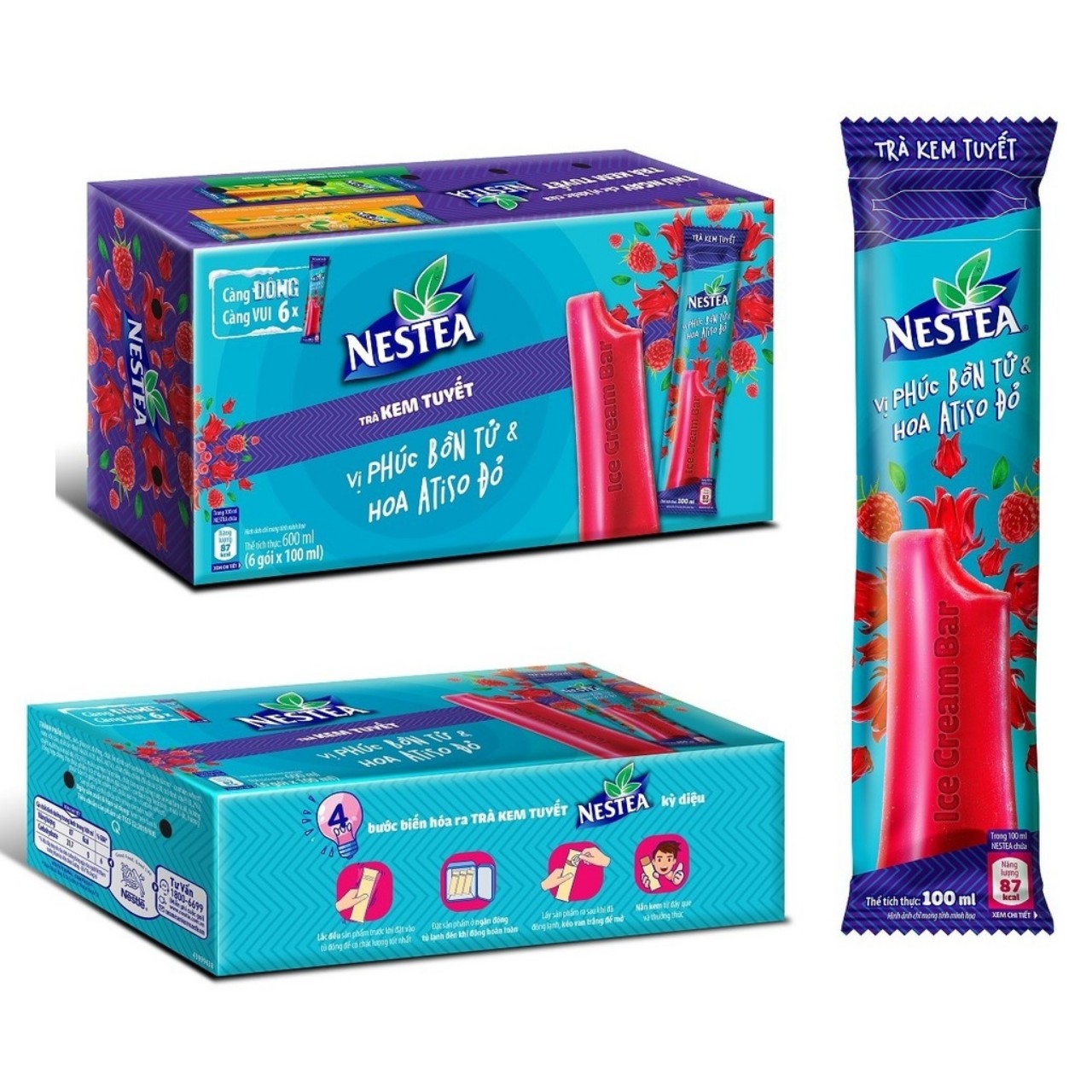 Trà kem tuyết nestea vị phúc bồn tử- hộp 6 thanh x 100ml