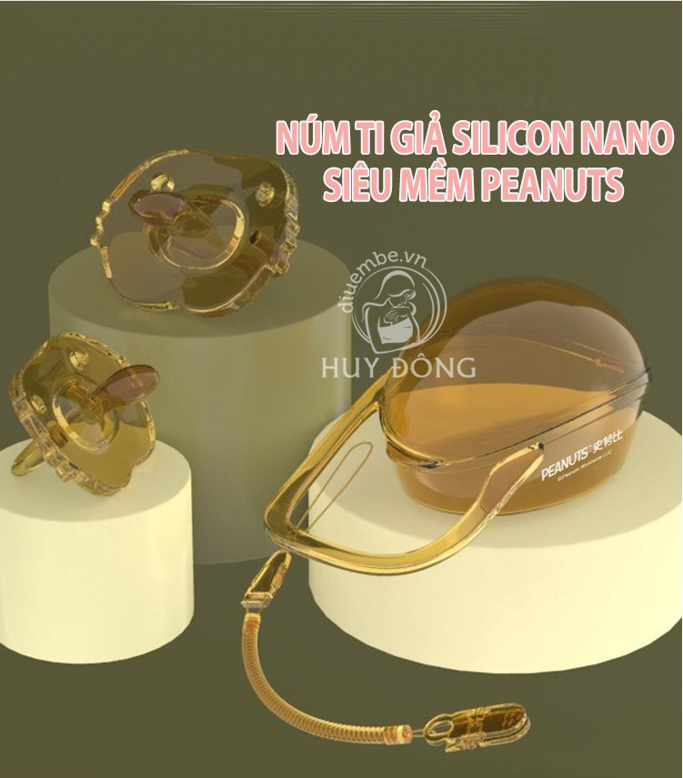 Núm ti giả silicon nano siêu mềm, kháng khuẩn peanuts cho bé