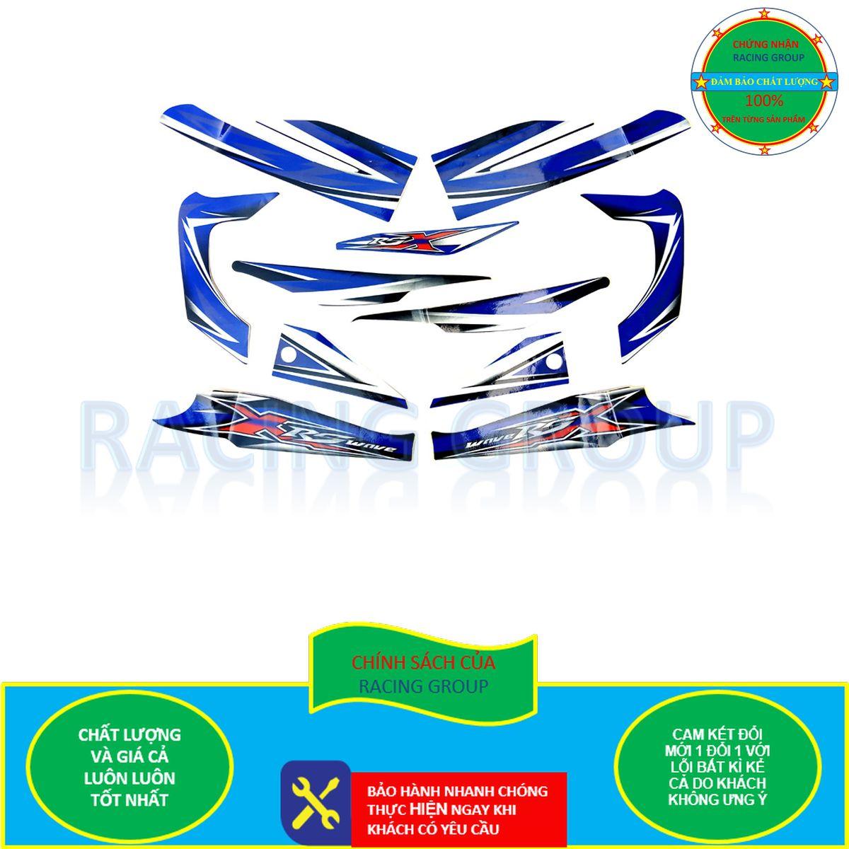 Bộ Tem Dán Decal Cho Xe Máy Wave RSX 110 xanh dương