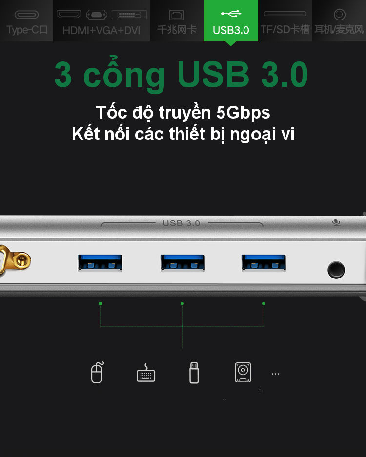 Bộ chuyển đổi đa năng USB type C hỗ trợ 13 cổng đầu ra, cáp dài 0.5m UGREEN MM131 Bộ chuyển đổi đa năng USB type C hỗ trợ 13 cổng đầu ra, cáp dài 0.5m UGREEN MM131