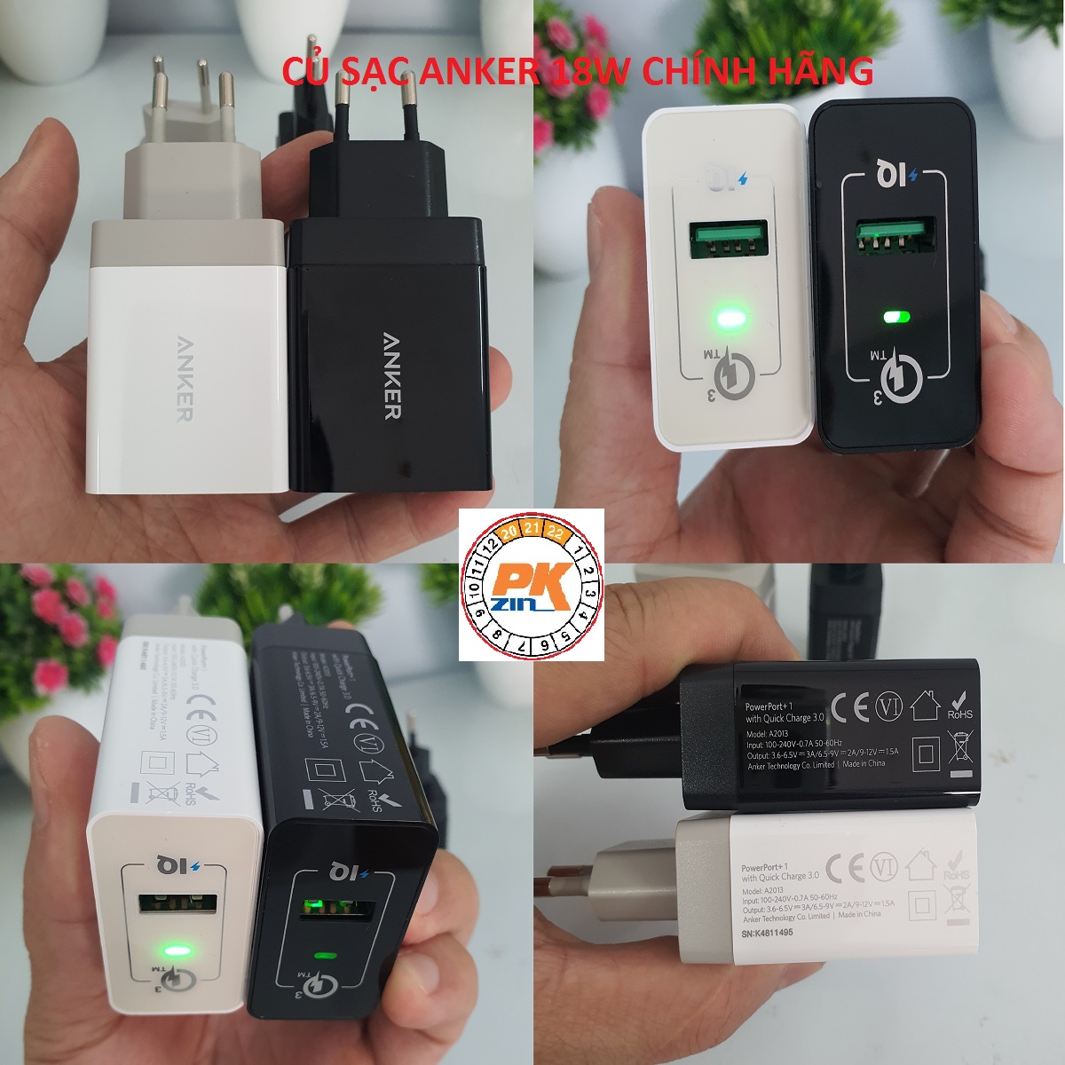 Củ sạc anker 1 cổng 18w, quick charge 3.0 - - a2013, nobox, chính hãng anker