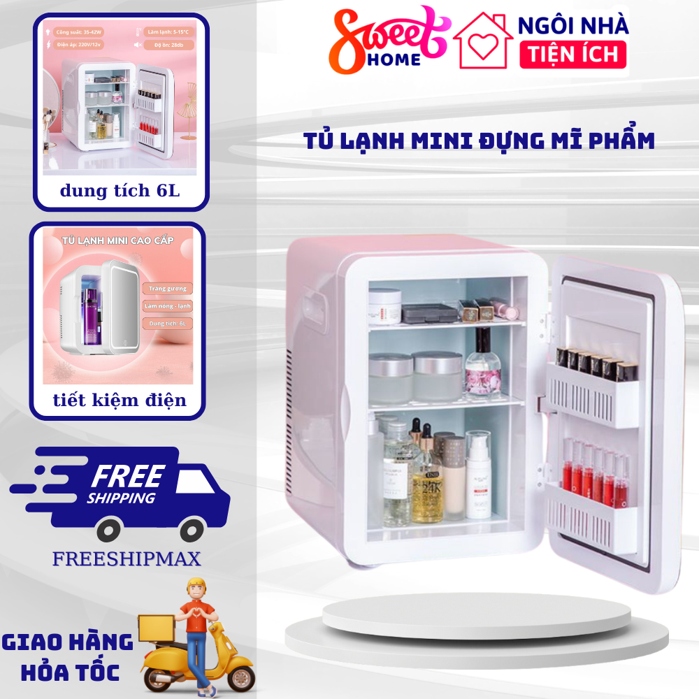Tủ lạnh mini đựng mỹ phẩm dung tích 6L điều chỉnh nhiệt độ nóng lạnh, giúp tiết kiệm điện - tủ mát mini, hai chiều nóng lạnh dùng cả trong nhà, trên oto, xe hơi Cao cấp,Tủ lạnh mini 2 chế độ nóng