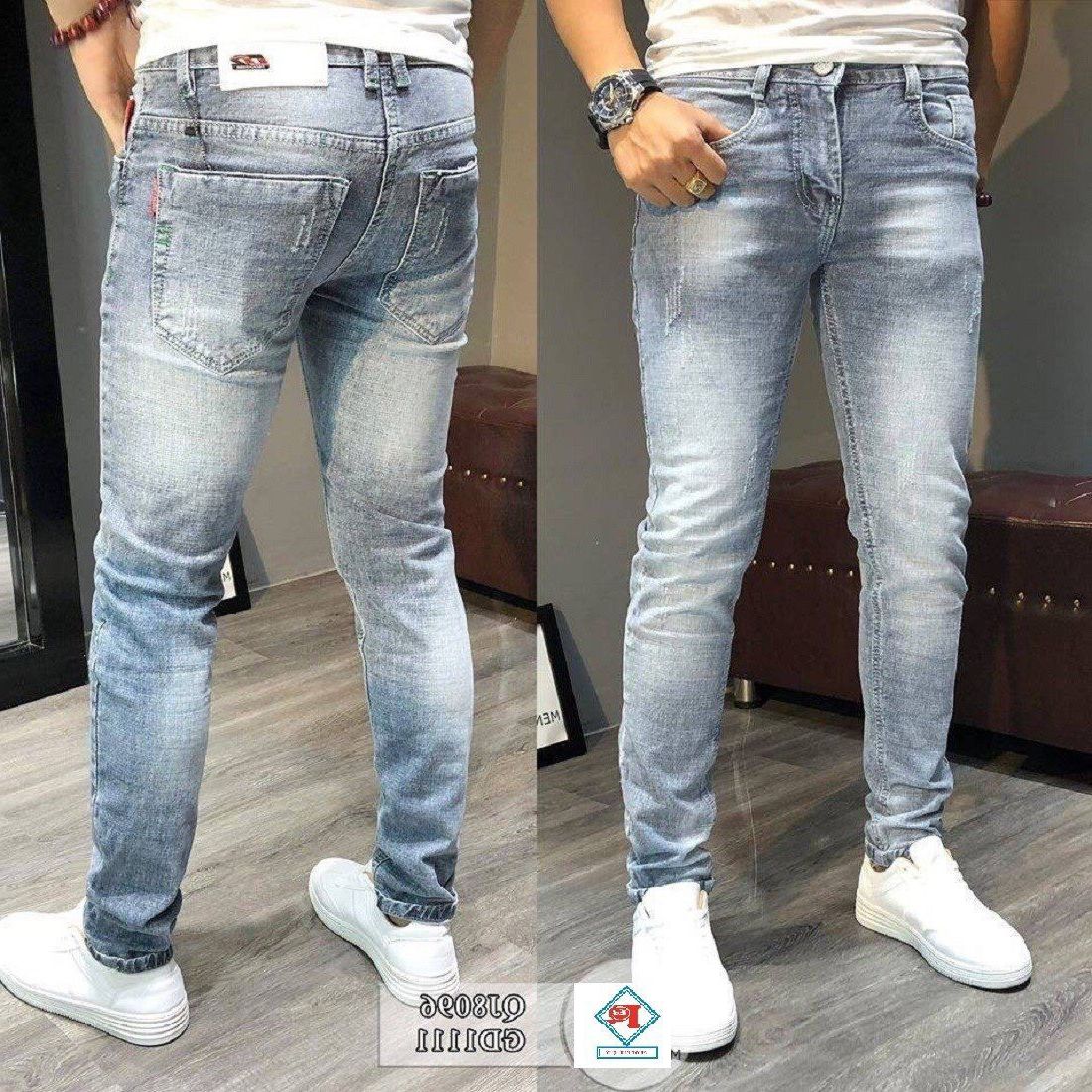 Quần jean nam xanh ngọc vải jean hàn quốc mềm không nóng hàng men shop 1993