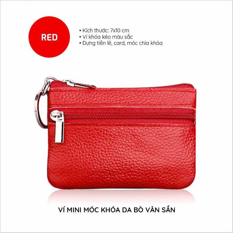 VÍ MINI DA BÒ THẬT VM03S - NHỎ GỌN TREO CHÙM CHÌA KHÓA ĐI CHỢ, ĐI CHƠI