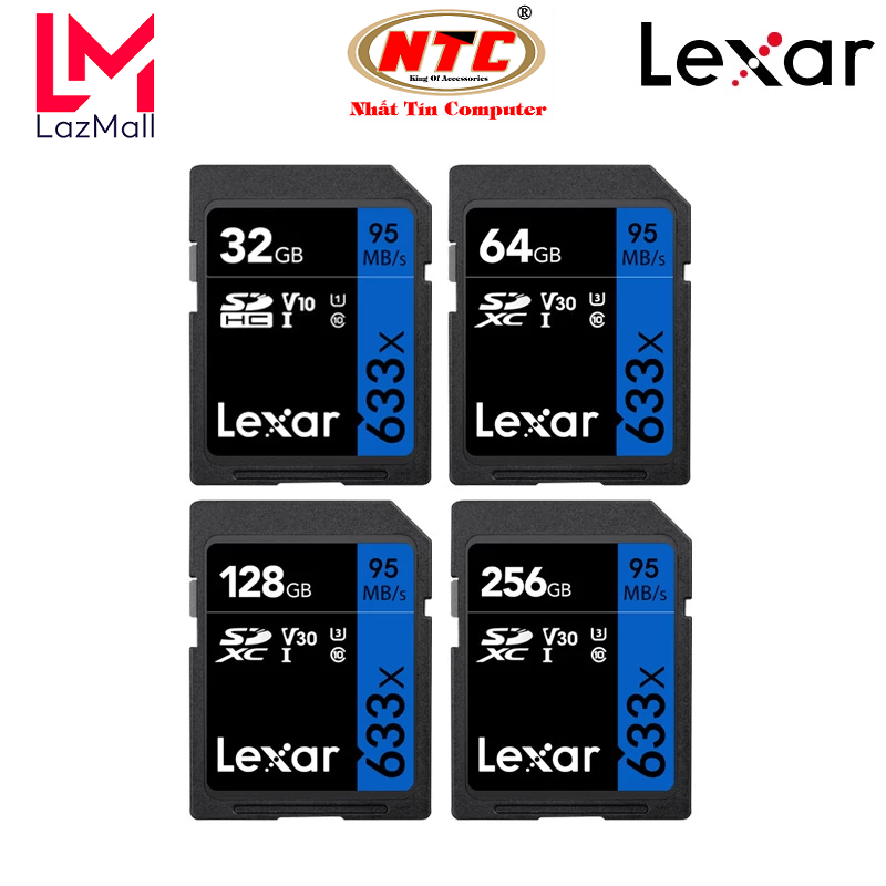 Thẻ nhớ máy ảnh sdhc lexar professional 633x 32gb / 64gb / 128gb / 256gb uhs-i u1 v10 đọc 95mb/s ghi 45mb/s nhat tin authorised store