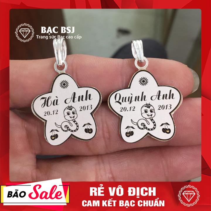 Mặt dây chuyền bạc cho bé hình ngôi sao, mặt dây chuyền bạc khắc tên cho bé, chất liệu bạc cao cấp, mặt dây chuyền khắc số điện thoại, mặt dây chuyền khắc ngày sinh, mặt dây chuyền bạc, mặt dây chuyền cho bé, Bạc BSJ