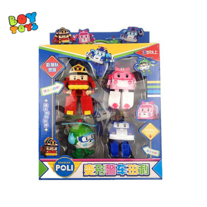 Hộp đồ chơi biệt đội 4 xe Robocar Poli biến hình 2 trong 1