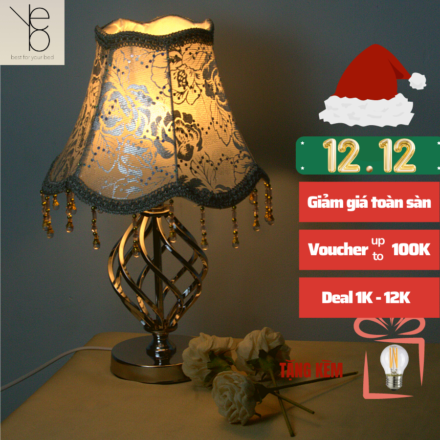 Đèn ngủ để bàn điều chỉnh độ sáng cao cấp, size lớn, chao vải, bóng led, ánh sáng vàng, trang trí decor - yobe t1