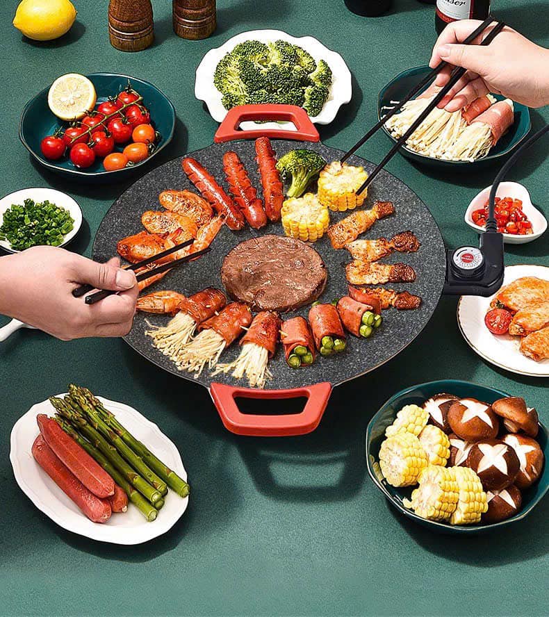 Chảo nướng đá chống dính cắm điện ,có chân xếp tiện lợi (size 36cm)(TH)