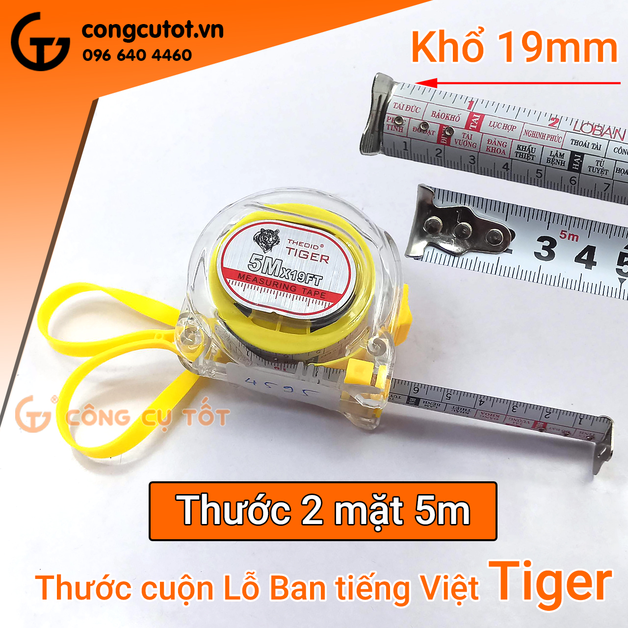 Thước cuộn, thước dây Lỗ Ban Tiếng Việt - Thước phong thủy 2 mặt Theoid Tiger