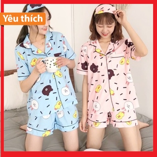 99k 3 Bộ Đồ Ngủ Nữ Ngắn Giá Rẻ Được Chọn Mẫu -  Bộ Quần áo nữ mặc ở nhà - bộ đồ ngủ pijama nữ ngắn cộc sinh viên học sinh giá rẻ vải phi bóng - kate Thái hoạt hình cute dễ thương có túi ngực dưới 65 kg