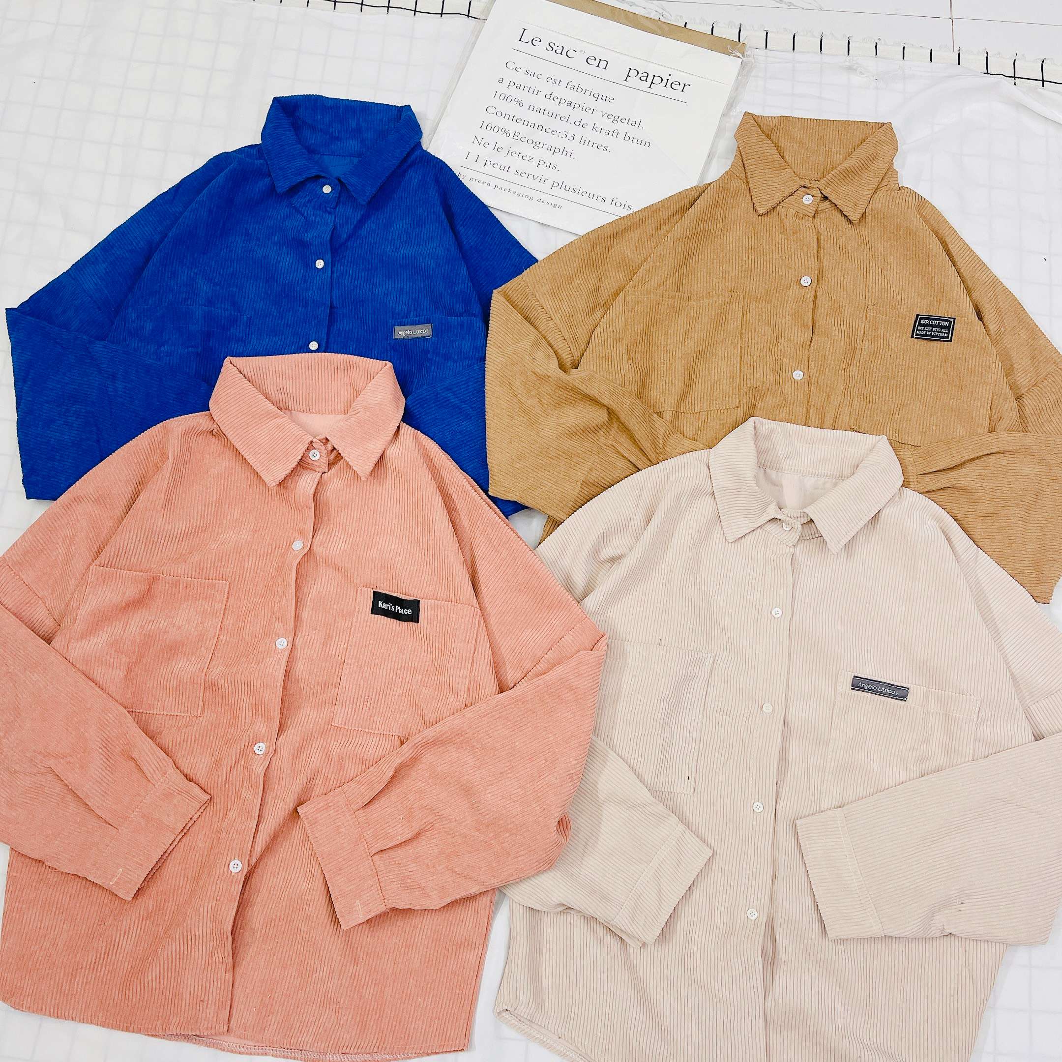 Áo sơ mi nhung tăm 2 túi form rộng unisex freesize chất nhung tăm cotton Zurashop áo thun
