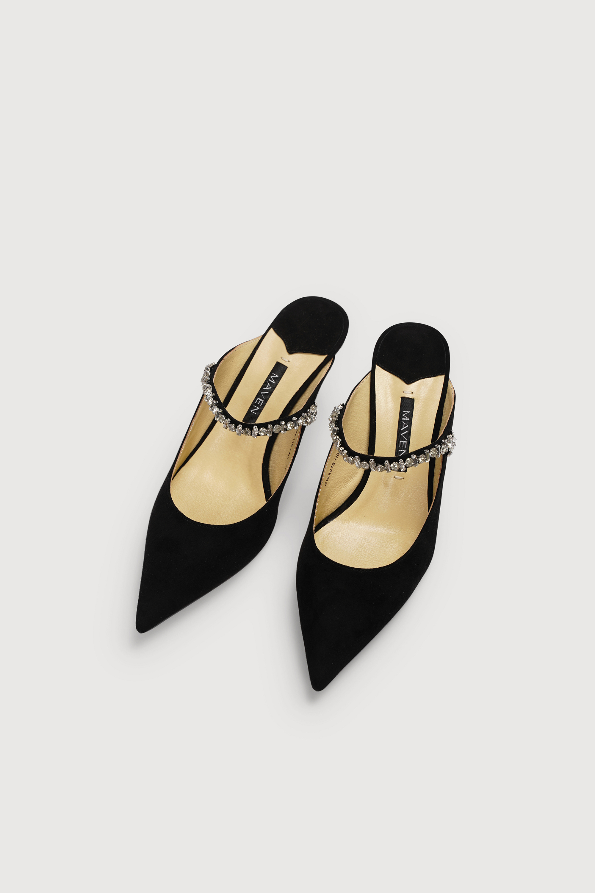 MAVEN - Giày cao gót mũi nhọn đính đá Shelly Black Heels 7cm