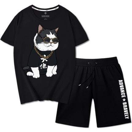 [HCM](FREESHIP TOÀN QUỐC) Sét áo thun nam kèm quần short thời trang, Đồ bộ thun nam in hình Mèo hoàng thượng cực ngầu