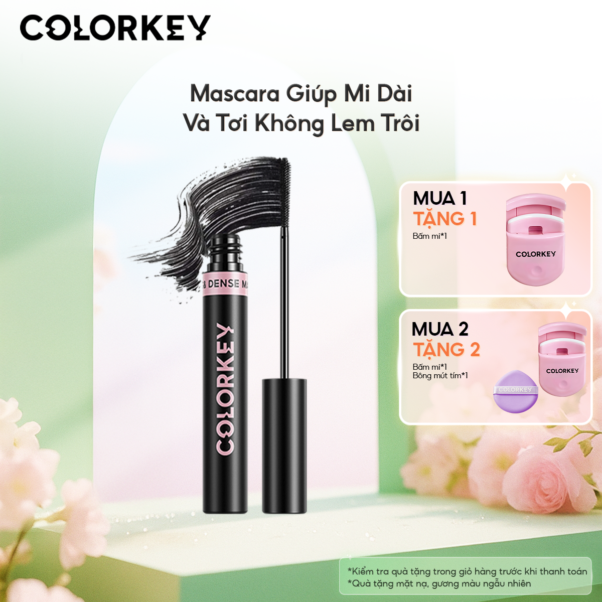 Mascara COLORKEY Hỗ Trợ Giúp Mi Dài Và Tơi Tạo Cảm Giác Tự Nhiên Nhanh Khô Không Lem Trôi 4.5g 