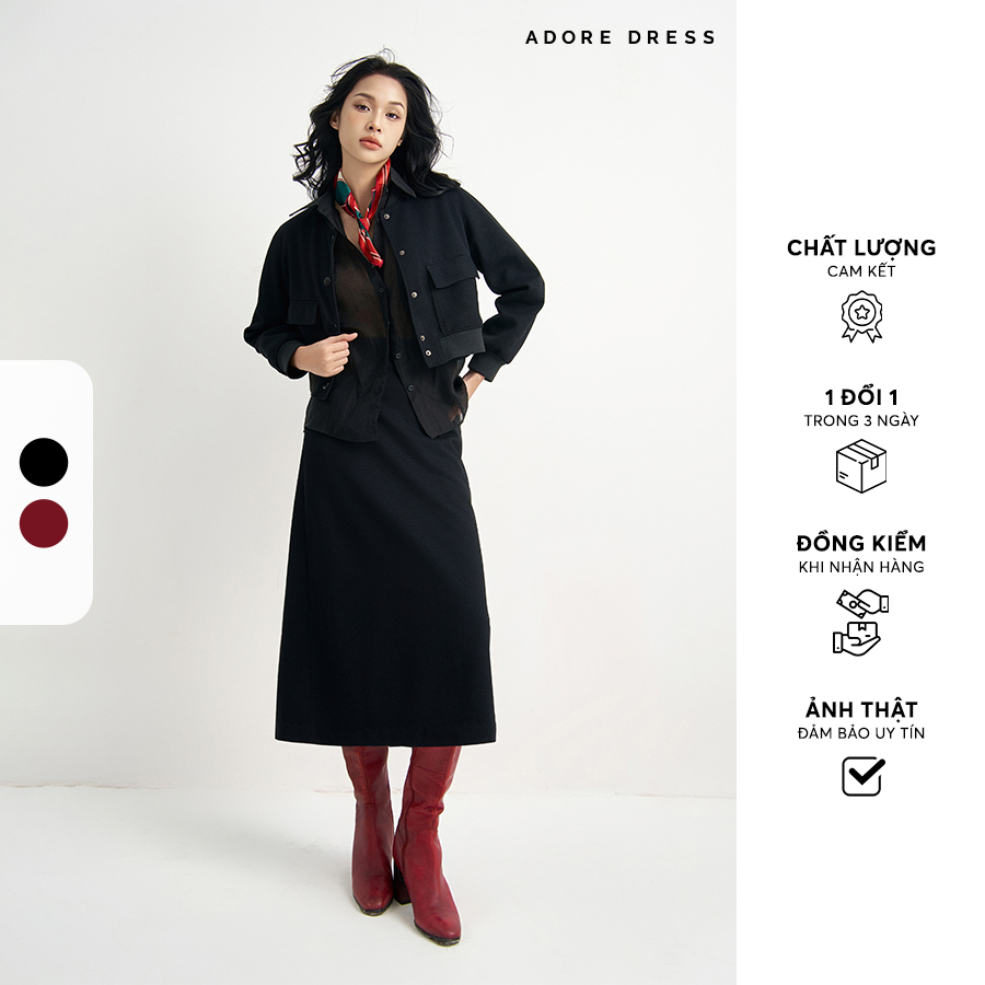 412SK2055 - Chân váy midi poly xốp đỏ và đen ADORE DRESS