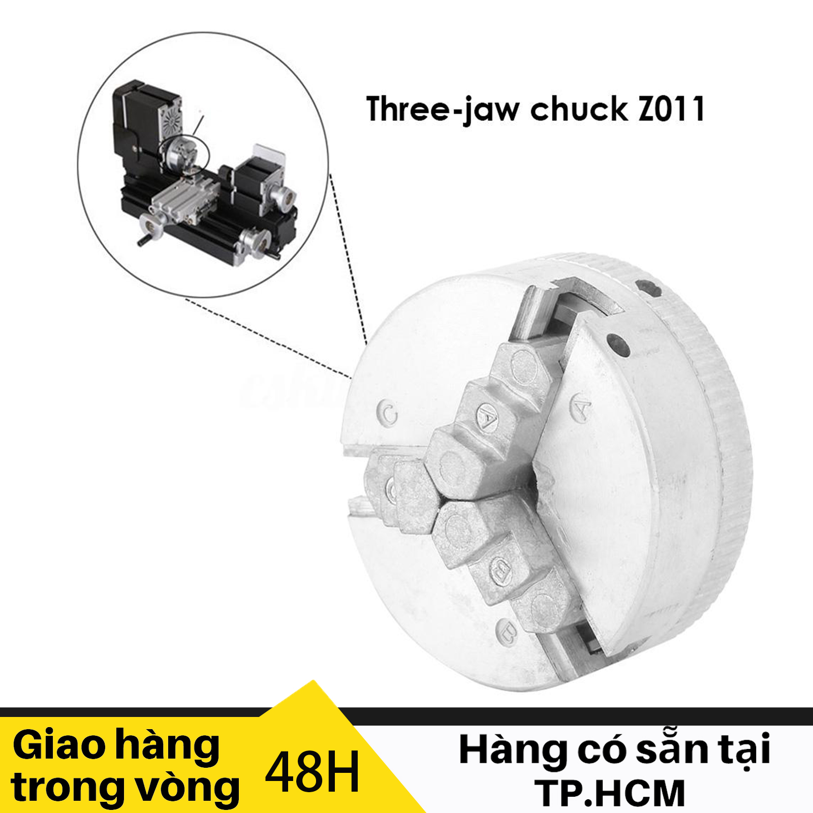 Mâm cặp máy tiện mini 3 chấu z011, linh kiện hợp kim kẽm