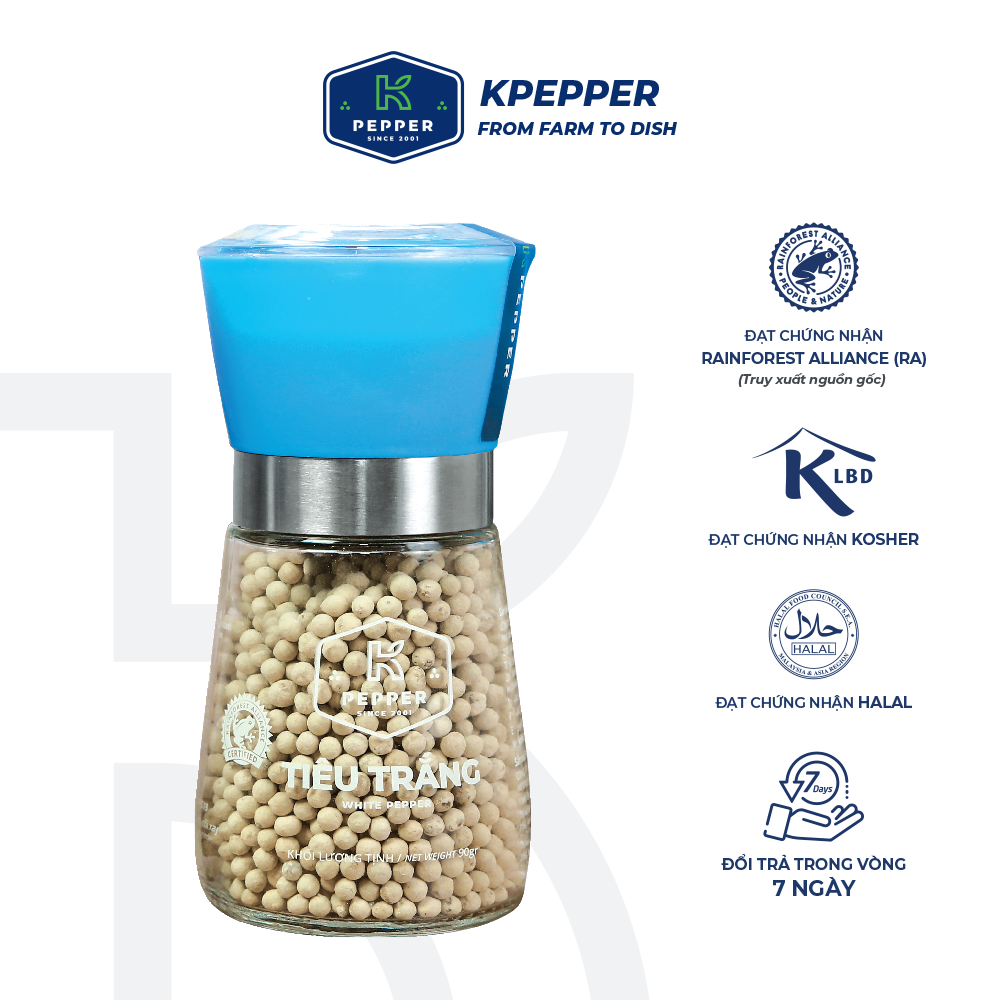Tiêu Sọ Tiêu Hạt Trắng K Pepper 90g kèm cối xay tiêu cầm tay