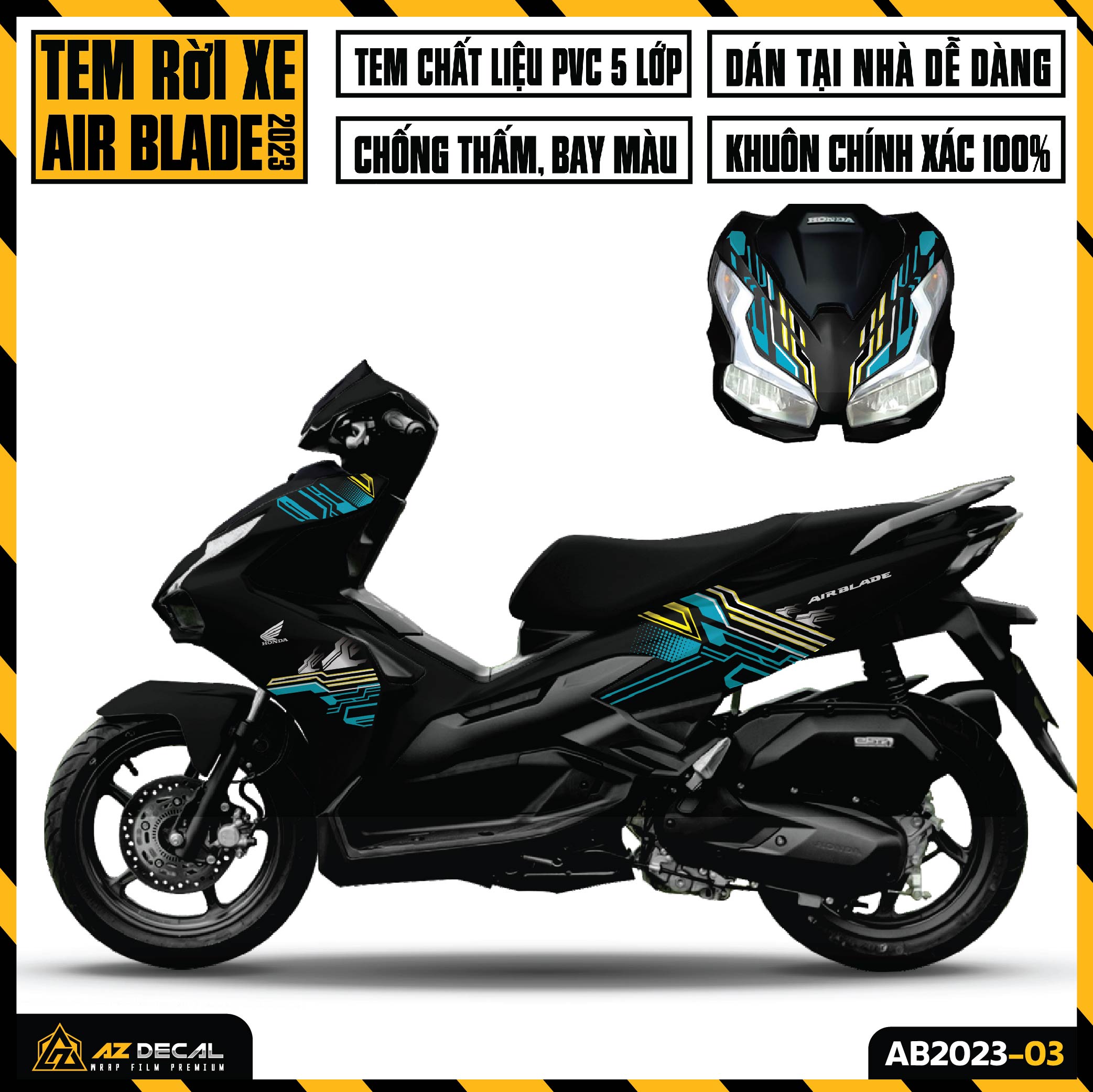 Tem AirBlade 2023 Thiết Kế Hiện Đại | AB2023-03 | Team Decal Dán Xe Máy AB Air Blade 125 160 Chống N