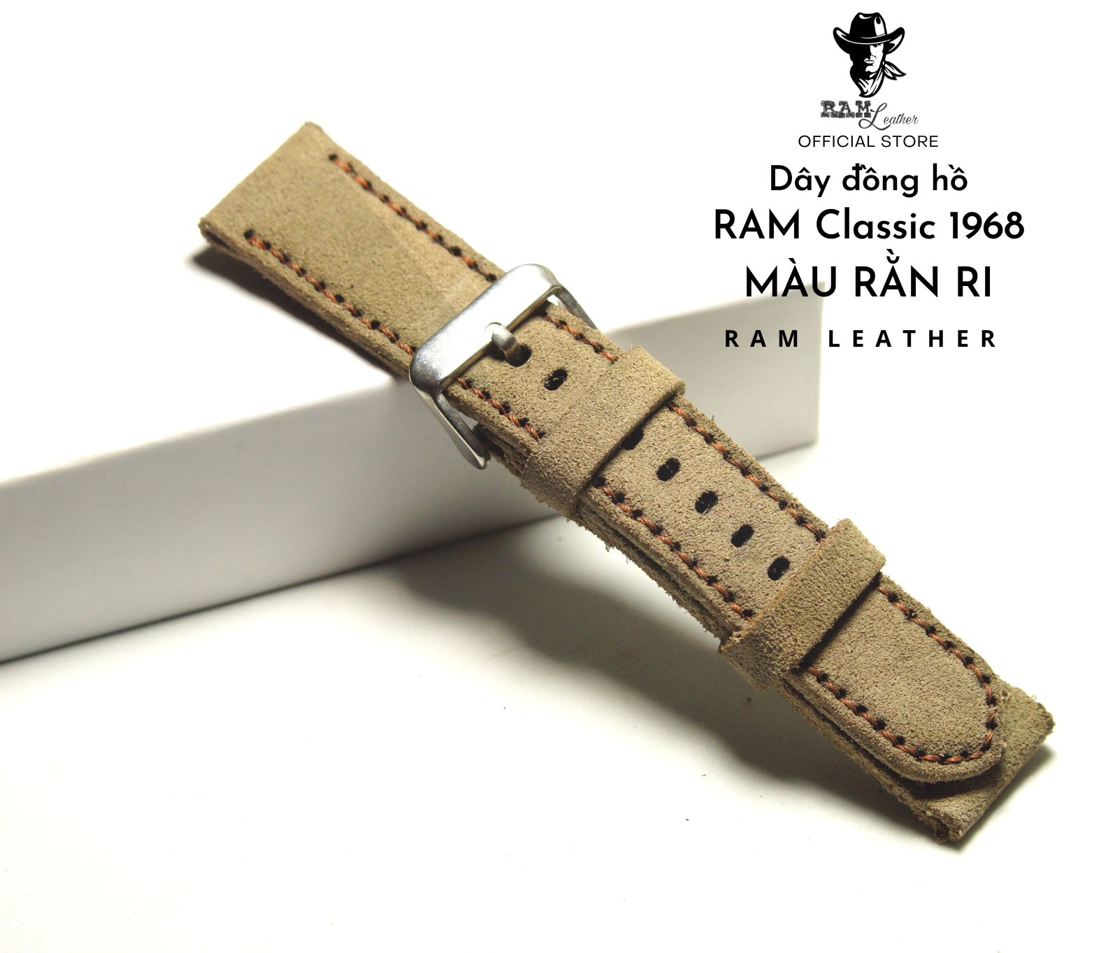 Dây da đồng hồ siêu bền da bò thật ram leather 1968 da lộn đủ size 18mm , 20mm , 22mm ,apple watch , aw