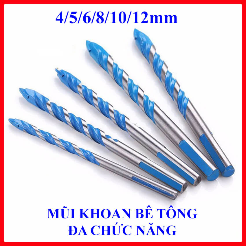 [Loại Xịn] Mũi khoan lỗ bê tông đa năng sơn chống gỉ cao cấp đường kính 4/5/6/8/10/12mm, khoan gạch, khoan sắt, khoan gỗ chân tam giác, mũi khoan khoét lỗ tường