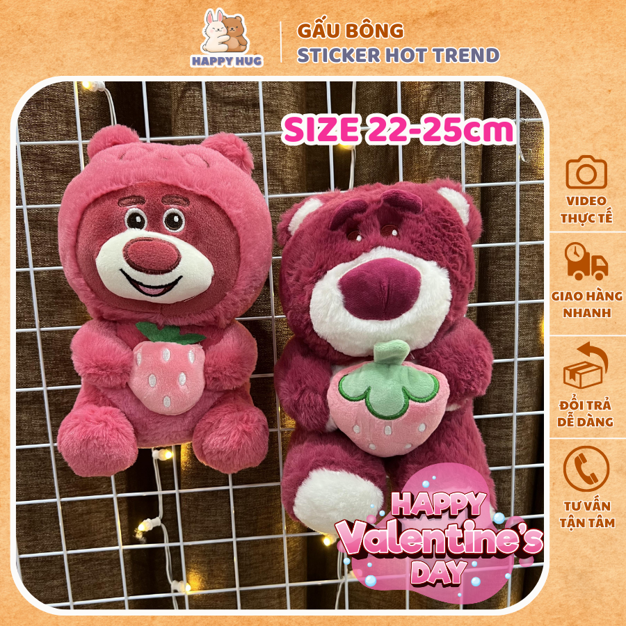 Gấu dâu ôm quả dâu cho bé, gấu bông size 22/25cm - Happy Hug