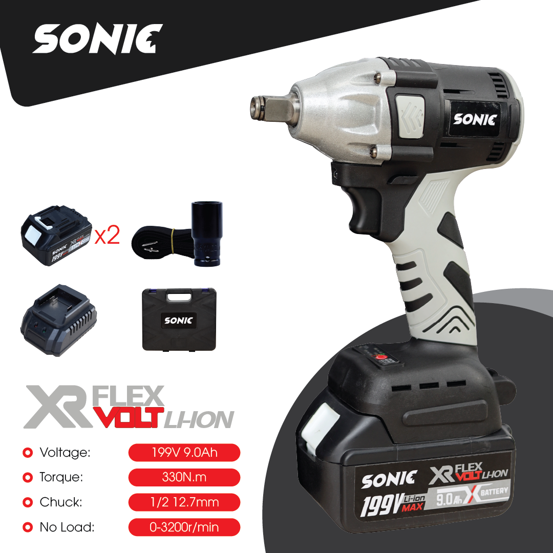Máy siết bu lông SONIC SN-IW330N ĐEN - Máy vặn ốc dùng pin sonic, Lắp mũi vít + đầu khoan + đầu xiết ốc phù hợp theo từng công việc