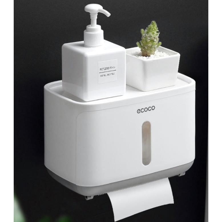 Hộp treo đựng giấy vệ sinh treo tường chống thấm Ecoco - kệ nhà tắm dán tường giá treo thông minh có khe để điện thoại